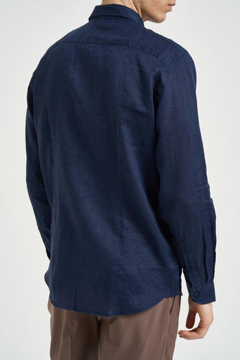 Camicia uomo in lino blu - 4