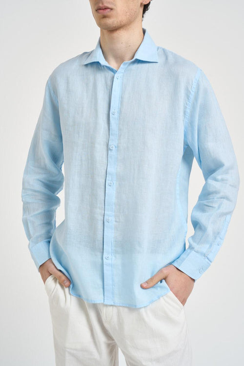 Camicia uomo in lino celeste