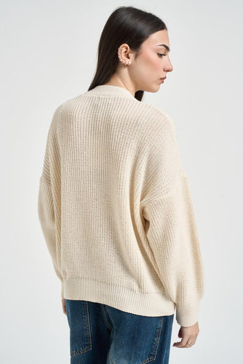 Cardigan donna in maglia crema - 3