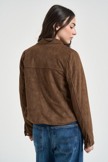 Giacca donna in suede marrone - 4