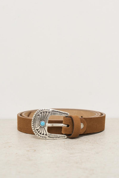 Cintura donna in suede cognac con pietra