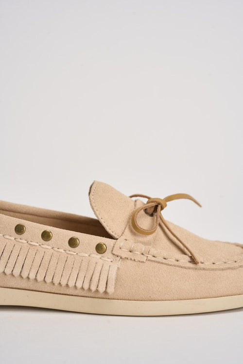 Mocassino donna in suede beige con frange - 2