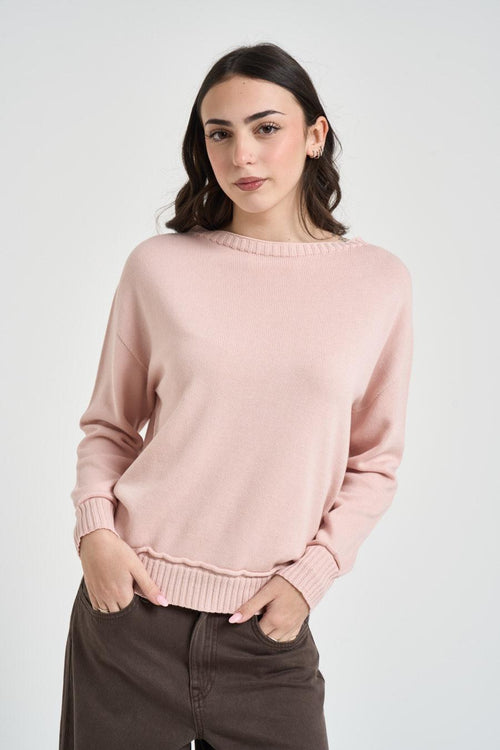 Maglia donna scollo a barca cipria - 1