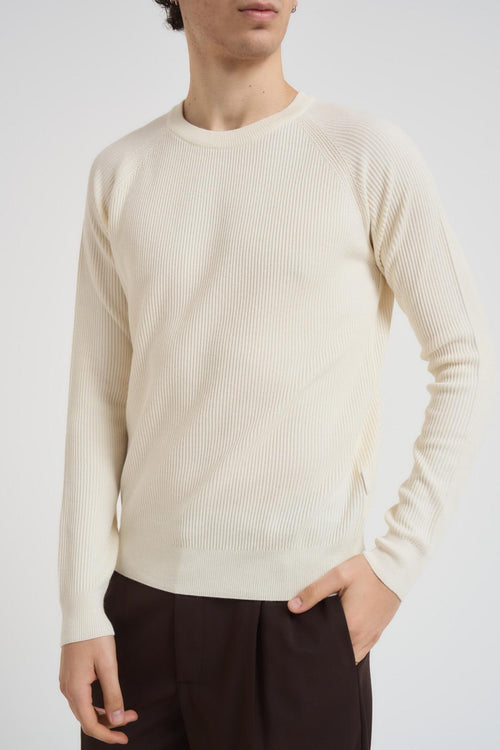 Maglia uomo girocollo a coste panna
