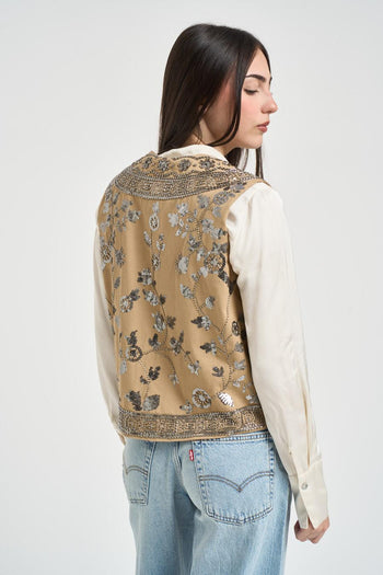 Gilet donna con ricami e perline beige - 4