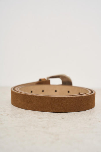 Women's cognac suede belt with stone - 3