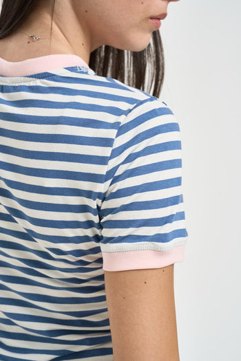 T-shirt donna a righe bianca e blu - 4