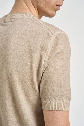 T-shirt uomo in maglia beige - 5