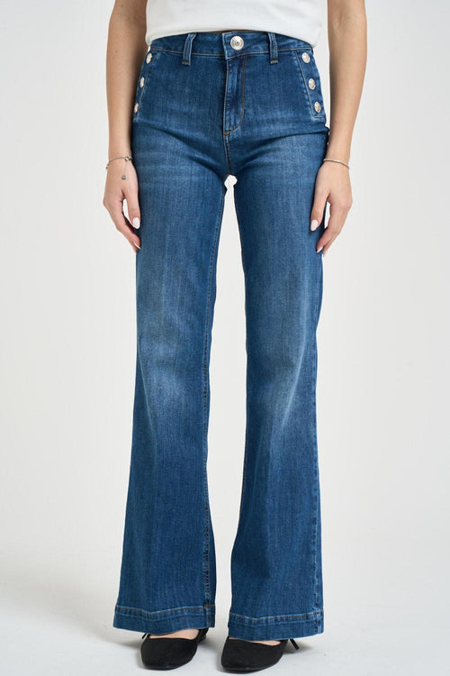 Jeans donna in denim blu a vita alta