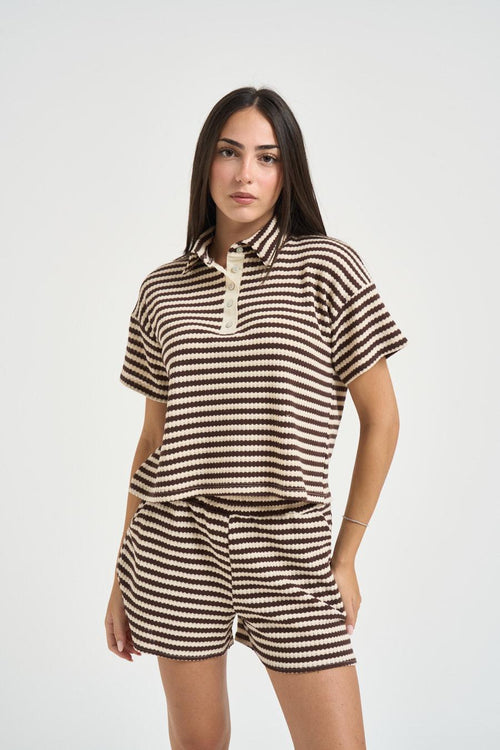 Polo donna a righe moro e panna - 1