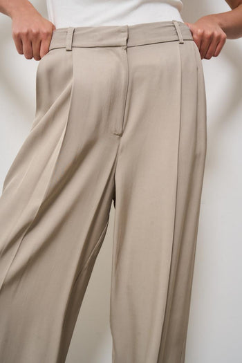 Pantalone donna a palazzo beige<BR/> - 7