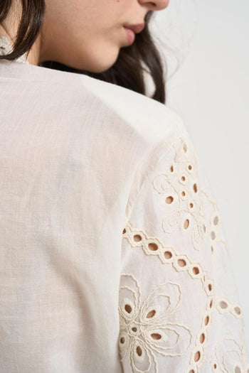 Blusa donna in sangallo ecru - 5