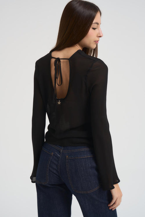 Blusa donna a maniche svasate nera - 2