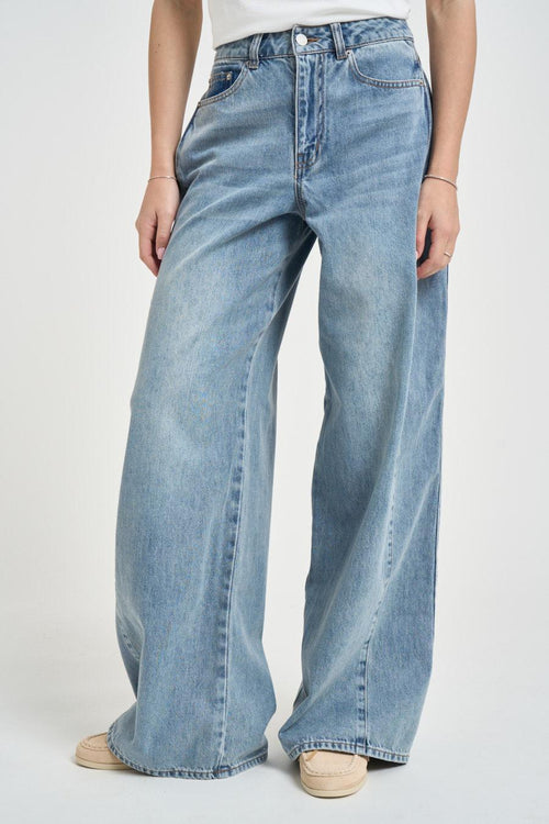 Jeans donna wide leg in denim chiaro - 2