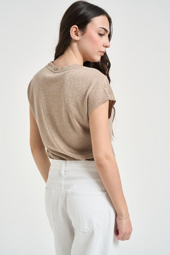 T-shirt donna effetto lurex beige dorato - 3