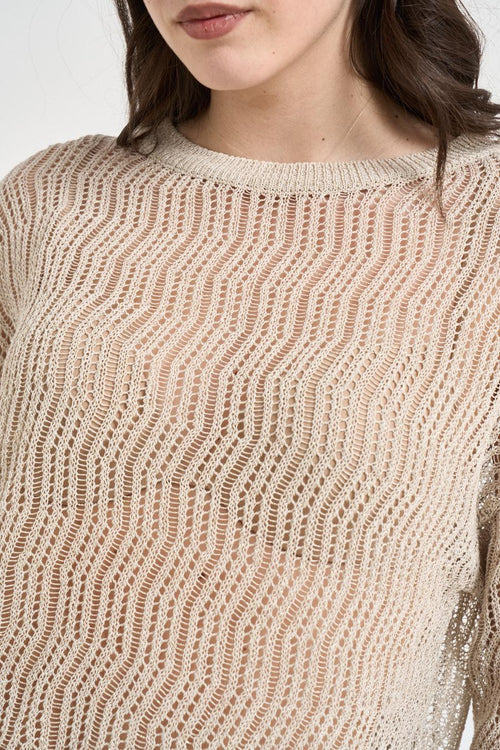Maglia donna girocollo traforata burro - 2