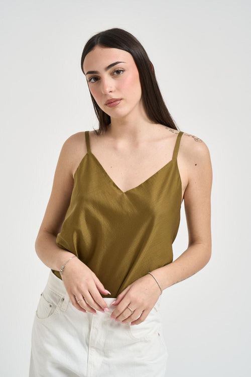 Canotta donna scollo a V verde oliva