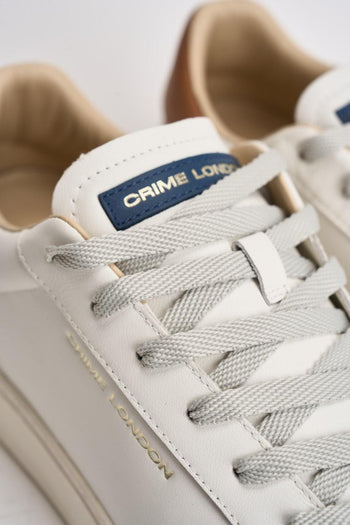 Sneakers uomo in pelle bianca e cammello - 3