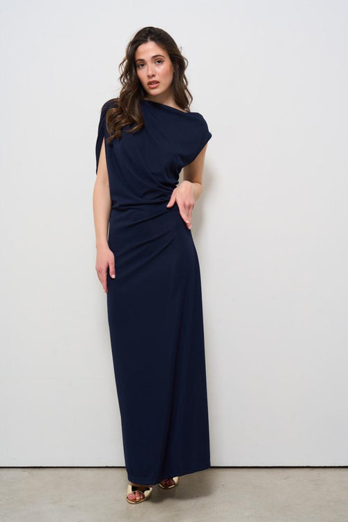 Abito donna lungo drappeggiato blu