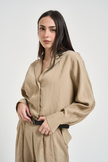 Camicia donna over fit sabbia - 4