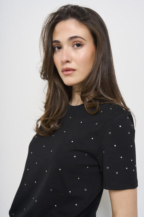T-shirt donna girocollo nero con glitter - 2