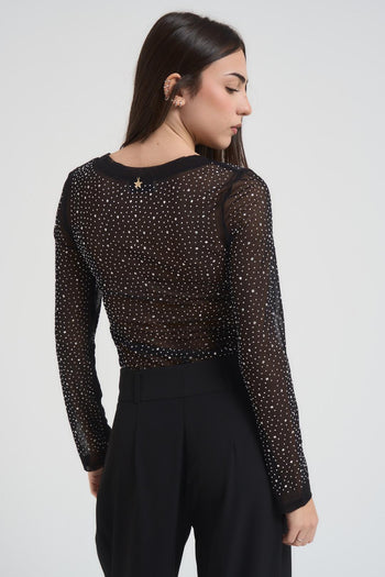 Body donna con strass nero - 3