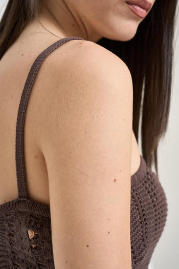 Top donna in maglia traforata marrone - 3