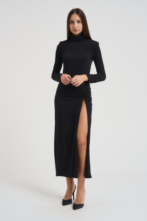 Abito donna lungo con spacco nero