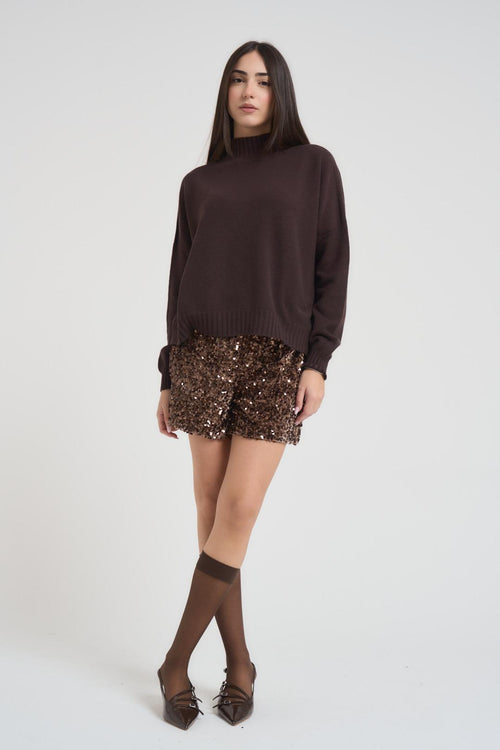 Shorts donna con paillettes bronzo