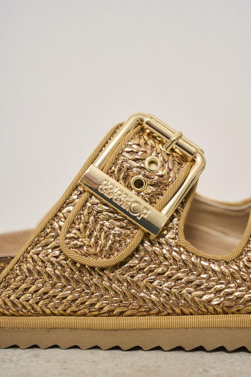 Sandalo donna in rafia laminato oro - 2