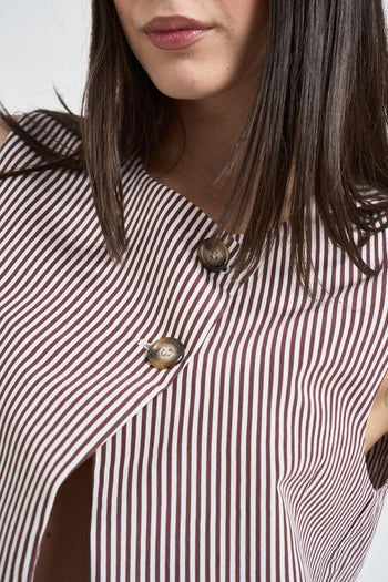Top donna smanicato a righe bordeaux e bianche - 3