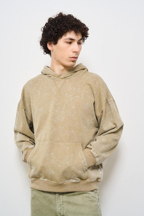 Felpa uomo beige con cappuccio