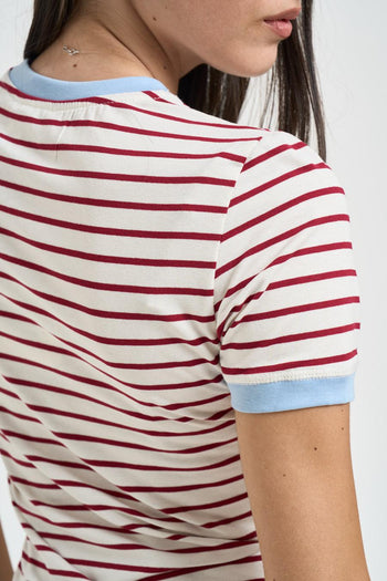 T-shirt donna a righe bianche e rosse - 4