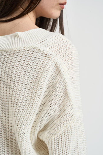 Cardigan donna in maglia panna - 5