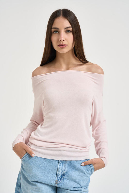 Maglia donna scollo a barca rosa pastello
