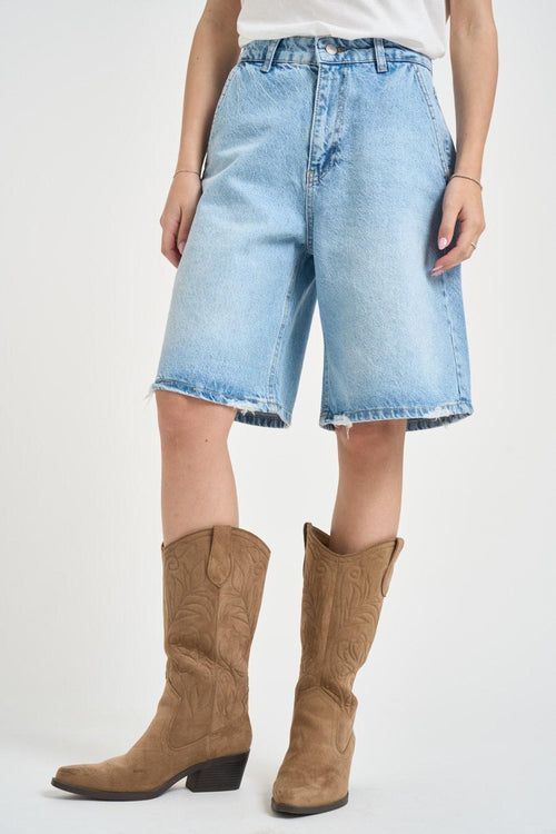 Bermuda donna in denim azzurro chiaro - 2