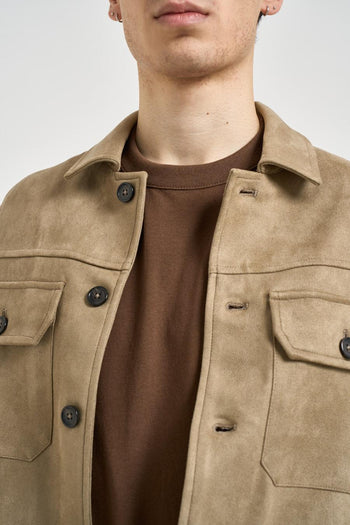 Overshirt uomo in suede beige - 4