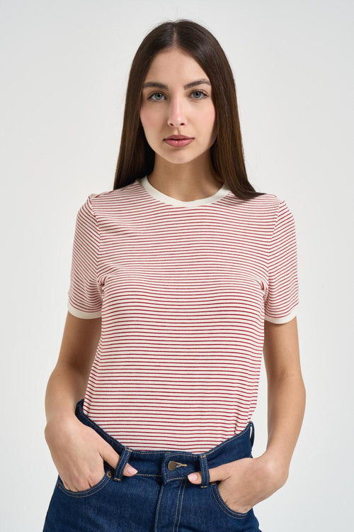 T-shirt donna a righe rosa