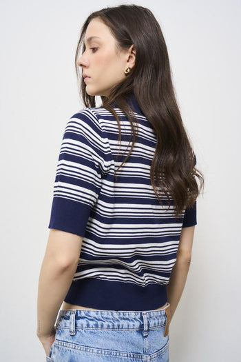Women's blue striped polo shirt - 3