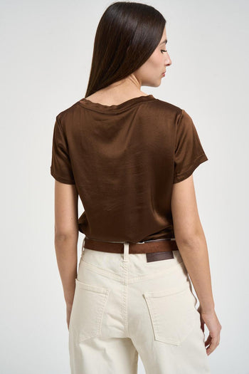 T-shirt donna girocollo marrone - 3