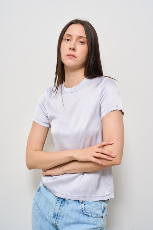 T-shirt donna girocollo perla satinata