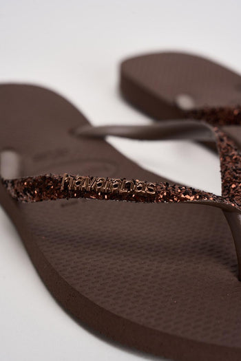 Infradito donna con glitter marrone - 5
