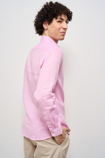 Camicia uomo in lino rosa - 6