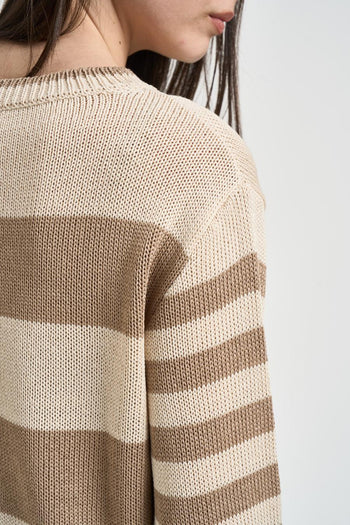 Maglia donna a righe beige e tortora - 4