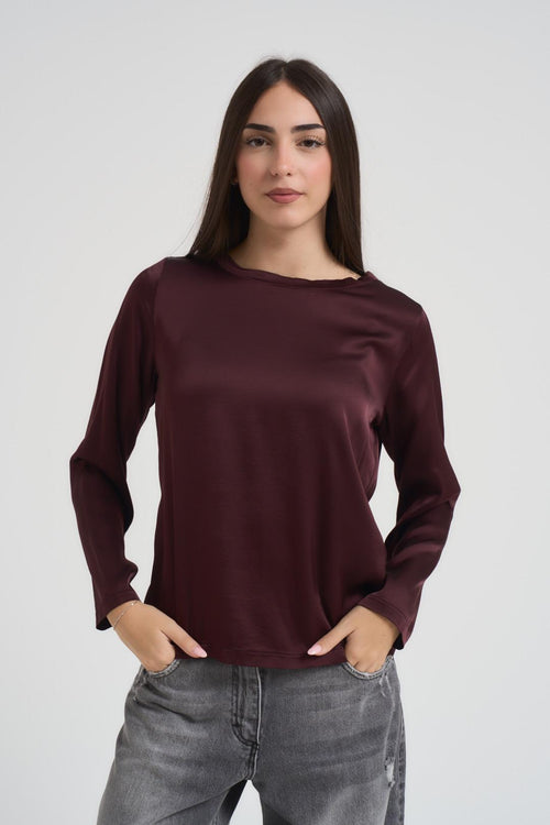 Blusa donna girocollo satinata bordeaux