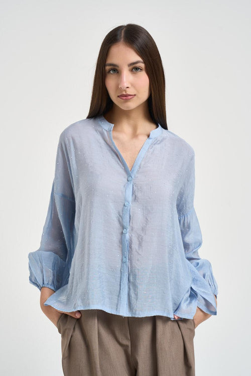 Camicia donna con strass celeste - 1
