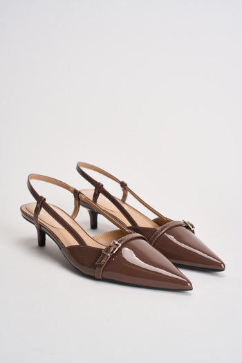 Slingback donna in vernice marrone - 3