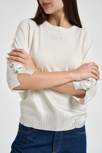 Maglia donna manica a tre quarti panna - 3