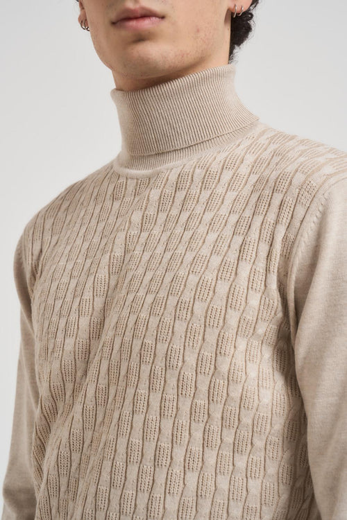 Dolcevita uomo a treccia beige - 2