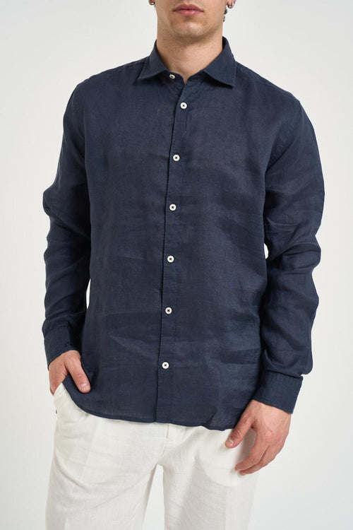 Camicia uomo in lino blu